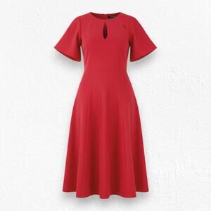 Ivy and Blu Bright Red Keyhole Crewneck Retro Fit and Flare Midi Dress Size 4